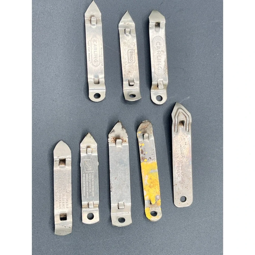 Lot of 8 Vintage Metal Can Bottle Openers Church Key Carling Ekco Quick and Easy